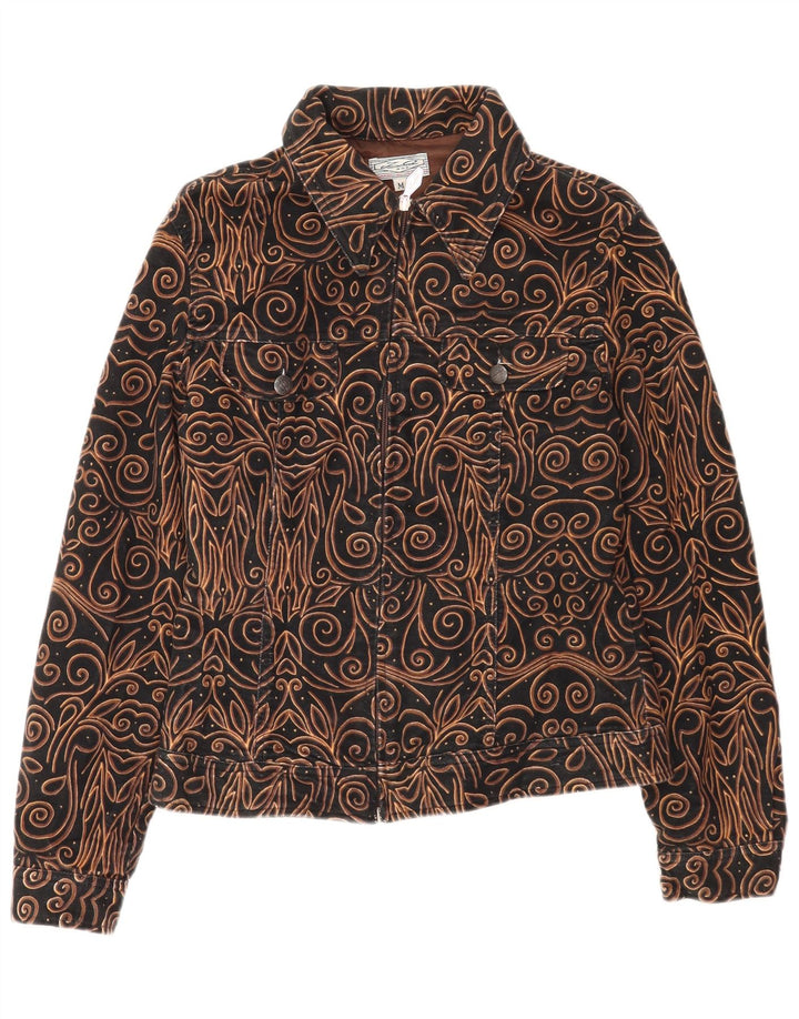 Vintage Damen Utility Jacke UK 14 Medium Schwarz Paisley
