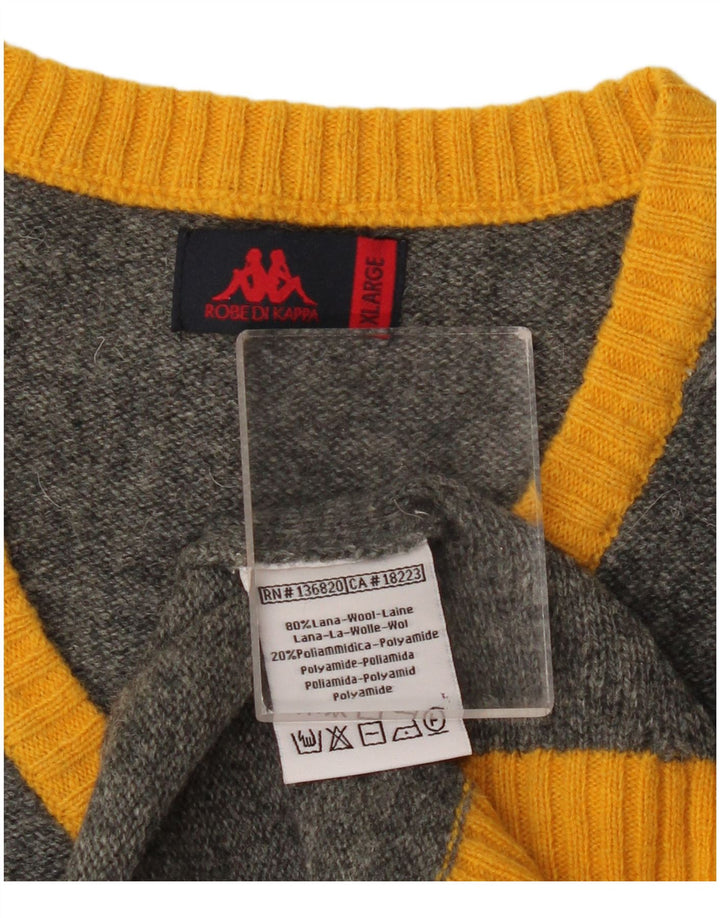 Kappa Herren-Pullover mit V-Ausschnitt, XL, graue Farbblock-Wolle