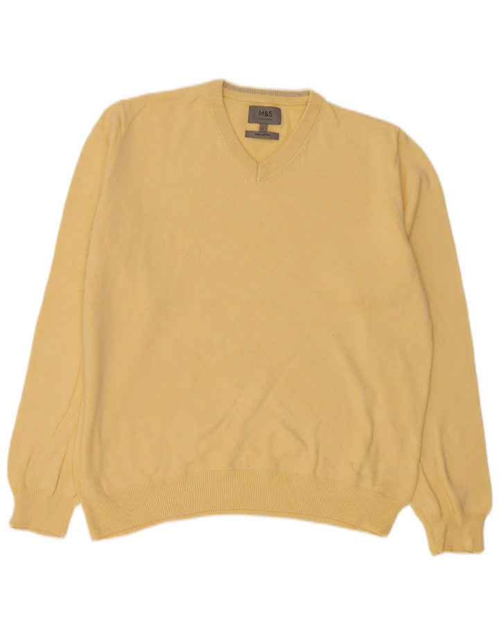 Marks & Spencer Herren-Pullover mit V-Ausschnitt, groß, gelbe Baumwolle