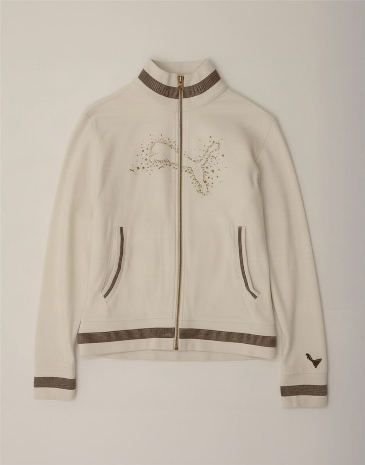 Puma Womens Graphic Trainingsanzug Top Jacke UK 12 Mittelweiß Farbblock
