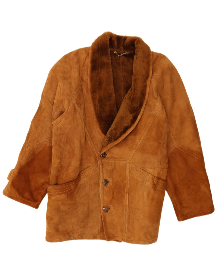 Vintage Herren Shearling Jacke IT 54 2XL Braun