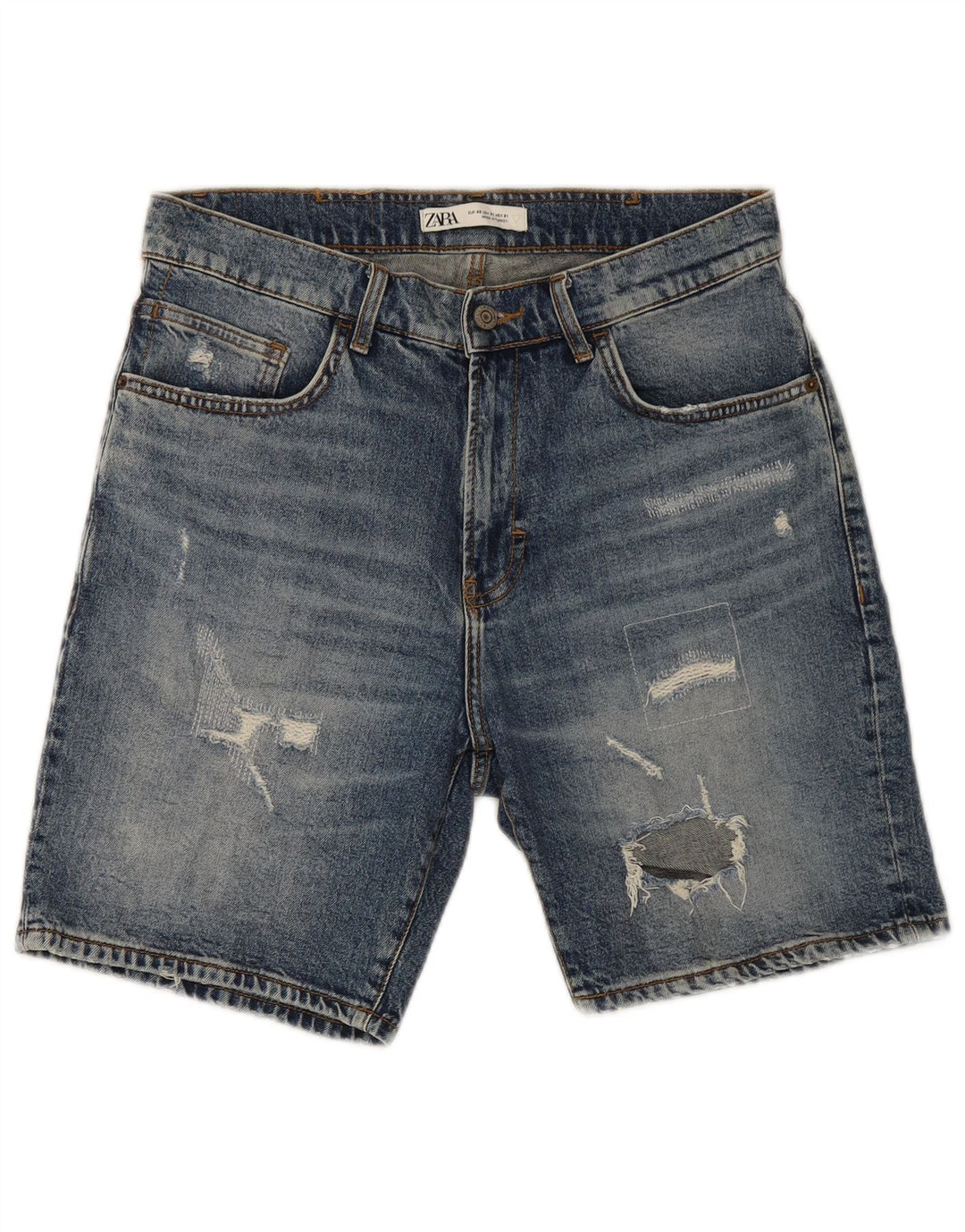Zara Herren Distressed Denim Shorts EU 40 Medium W31 Blau