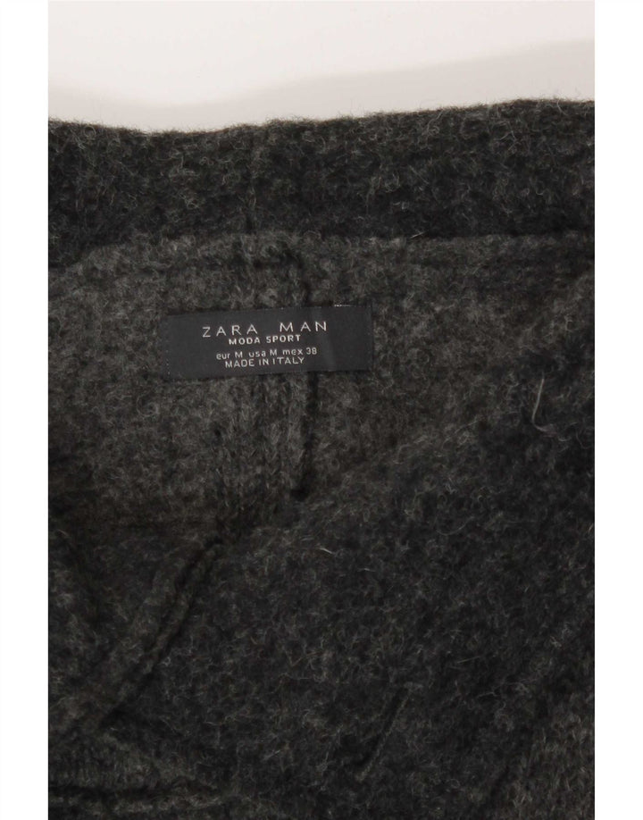 Zara Herren-Windbreaker-Mantel mit Kapuze, zweireihig, UK 38, mittelgraue Wolle