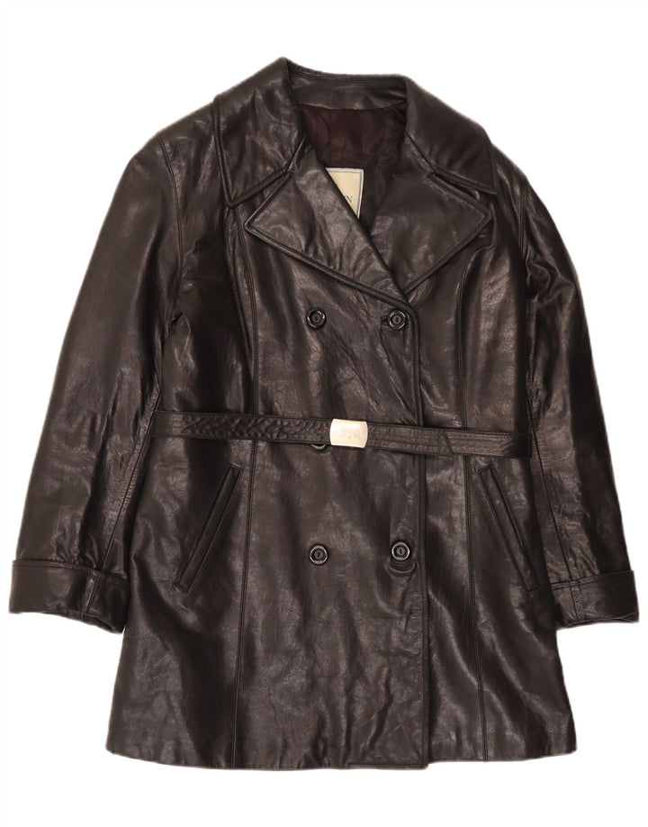 Zweireihiger Damen-Ledermantel „Brooklyn“ IT 42 Mittelschwarzes Leder