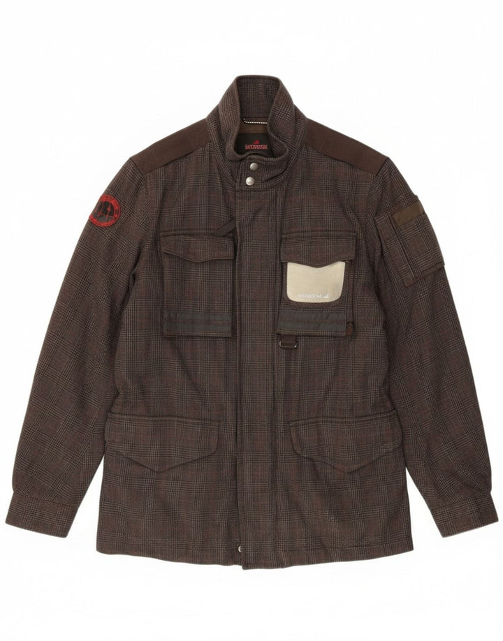 Museum Herren-Windbreaker-Jacke, UK 40, große braune Hahnentritt-Baumwolle