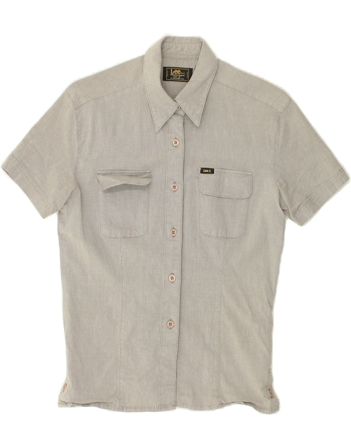 LEE Womens Premium Short Sleeve Shirt UK 14 Medium Grey Cotton | Vintage Lee | Thrift | Second-Hand Lee | Used Clothing | Messina Hembry 