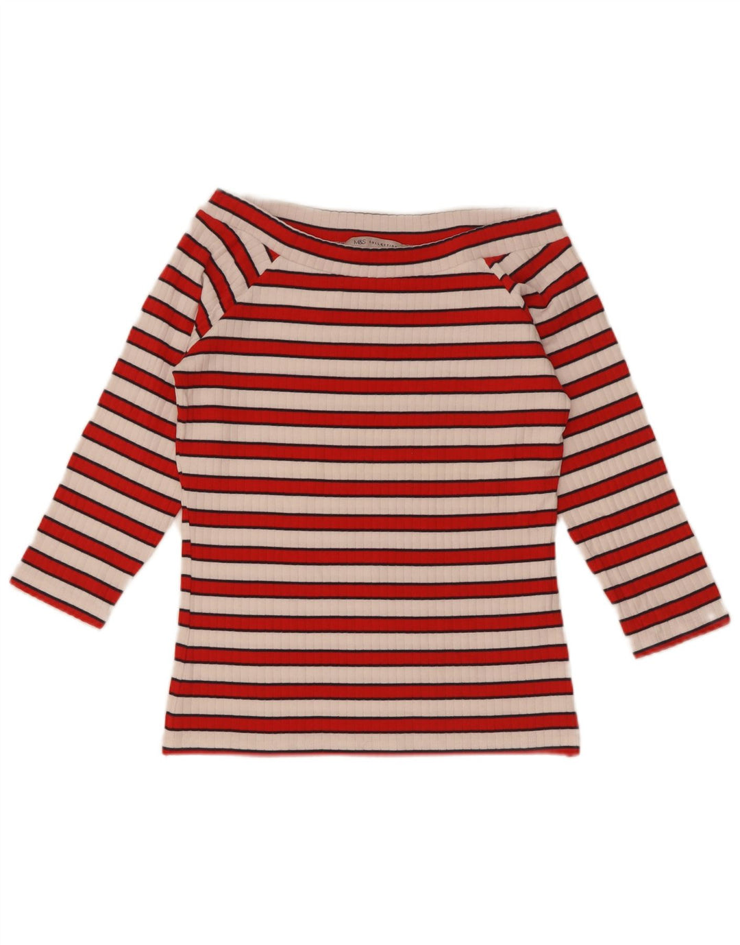 Schulterfreies Top für Damen von Marks & Spencer, 3/4-Ärmel, UK-Größe 12, mittelrot gestreift