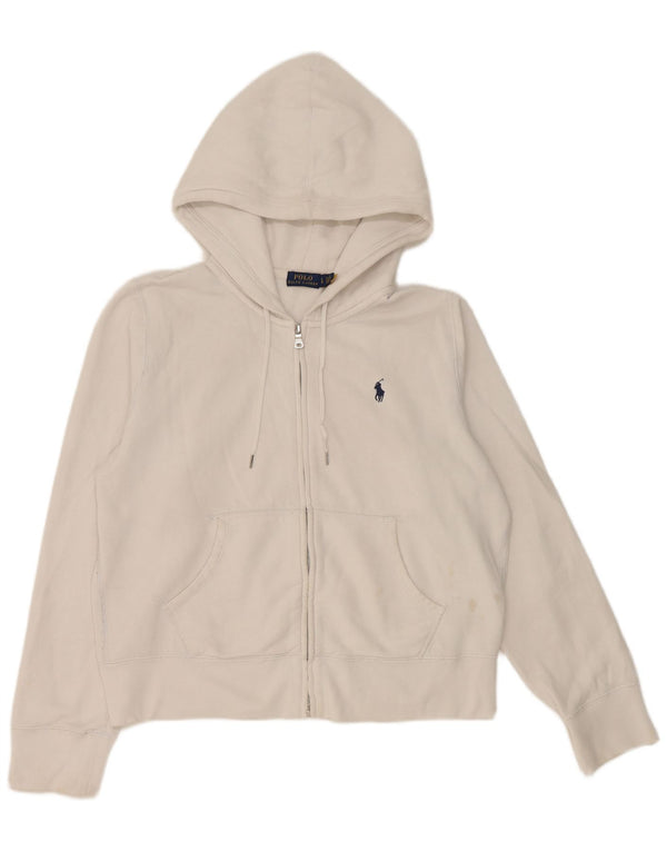 Polo Ralph Lauren Damen Crop Zip Hoodie Pullover UK 16 Large Weiße Baumwolle