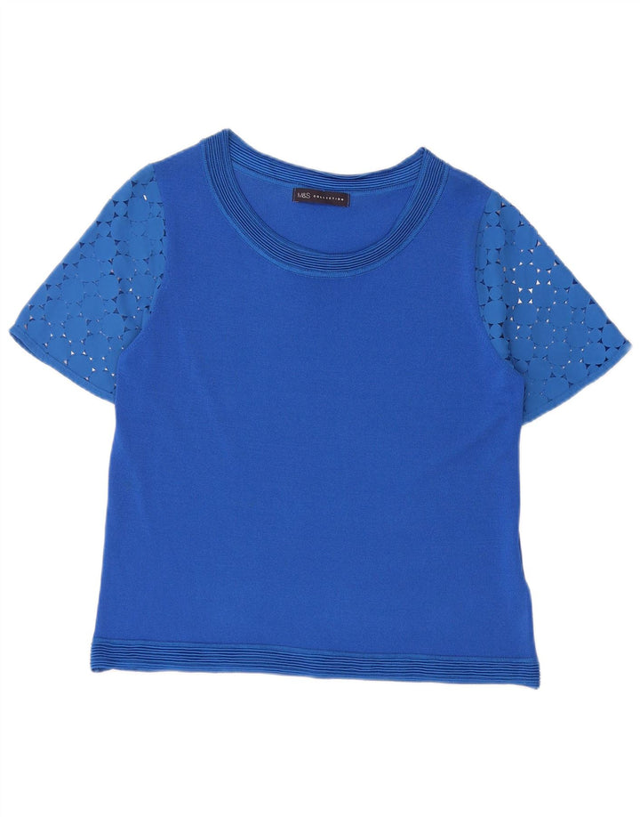 Marks & Spencer Damen-Blusenoberteil UK 12 Mittelblaue geometrische Viskose