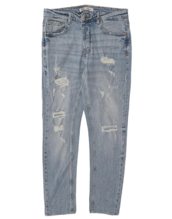 Zara Herren Distressed Slim Jeans UE 42 Large W32 L28 Blau