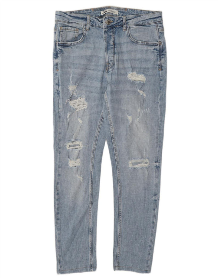 Zara Herren Distressed Slim Jeans UE 42 Large W32 L28 Blau