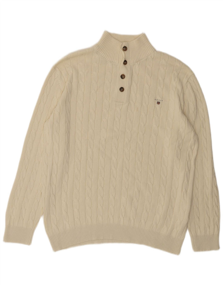 Gant Herren-Pullover mit Knopfkragen, 2XL, cremefarbene Baumwolle