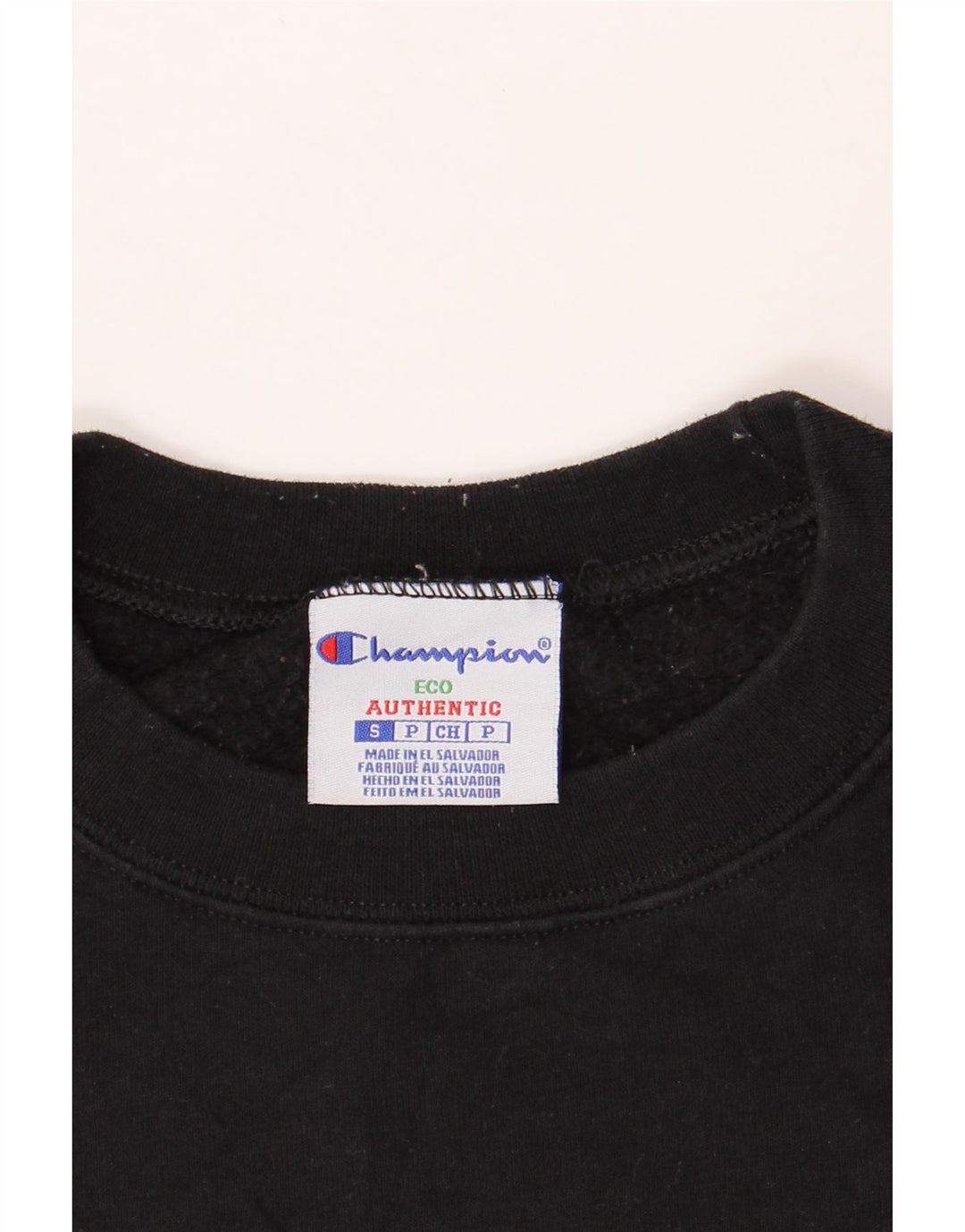 CHAMPION Mens Graphic Sweatshirt Jumper Small Black Cotton Vintage Champion and Second-Hand Champion from Messina Hembry 