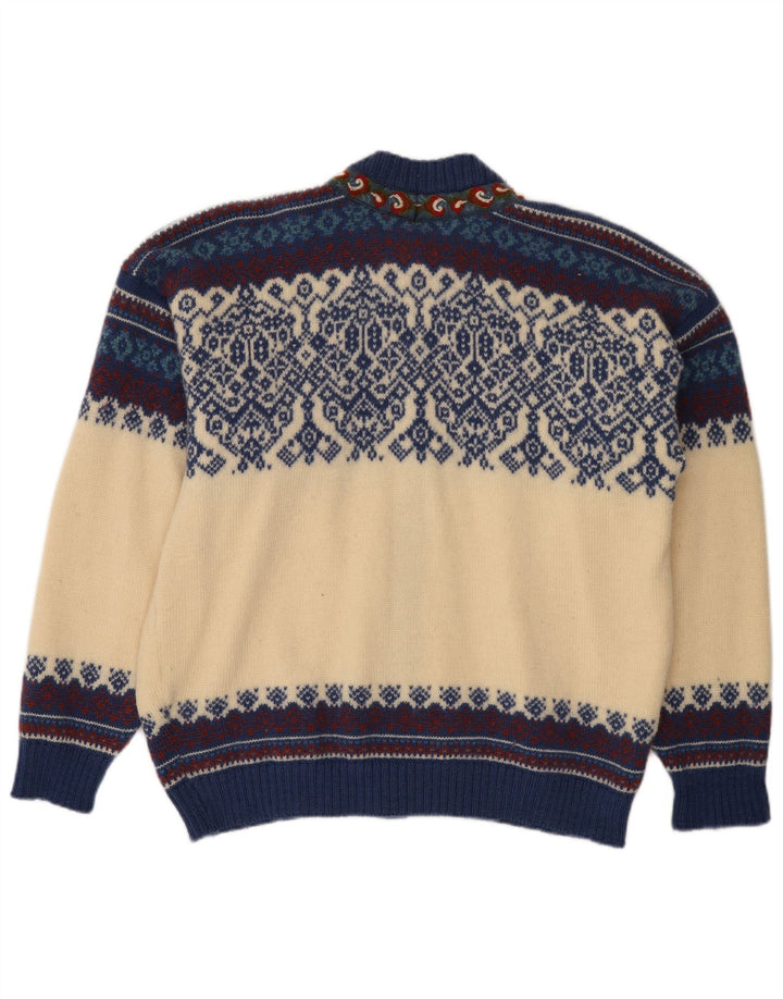Vintage Herren Cardigan Pullover Groß Off White Fair Isle