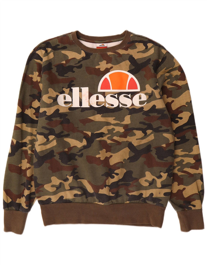 Ellesse Herren-Sweatshirt mit Grafik, groß, Khaki, Camouflage, Baumwolle
