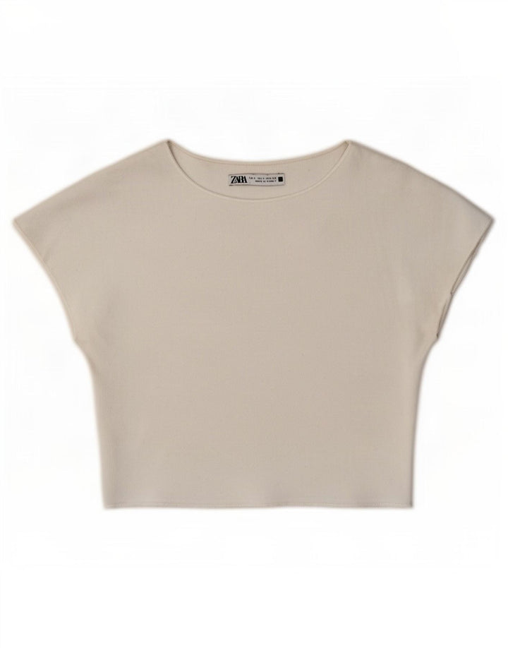Zara Damen Crop Batwing Bluse Top UK 8 Small Weiß