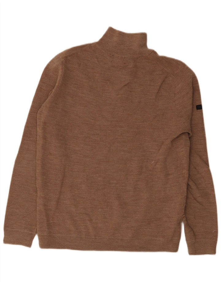 Superdry Herren-Pullover mit Reißverschluss am Hals, große braune Merinowolle