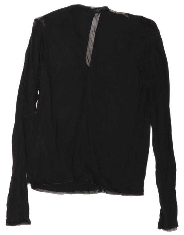 Yves Saint Laurent Damen Langarm-Blusenoberteil UK 12 Mittelschwarze Viskose