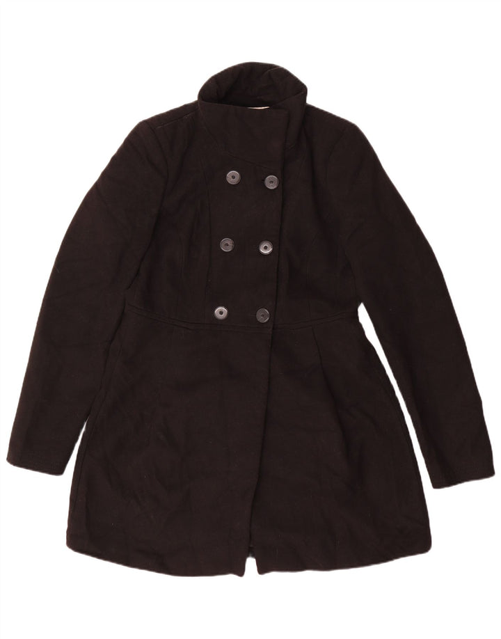 Zara Damen Trafaluc Zweireihiger Mantel UK 14 Large Schwarz Polyester