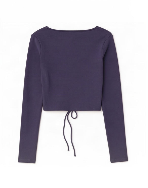 Zara Damen Crop Top Langarm UK 12 Medium Lila Baumwolle