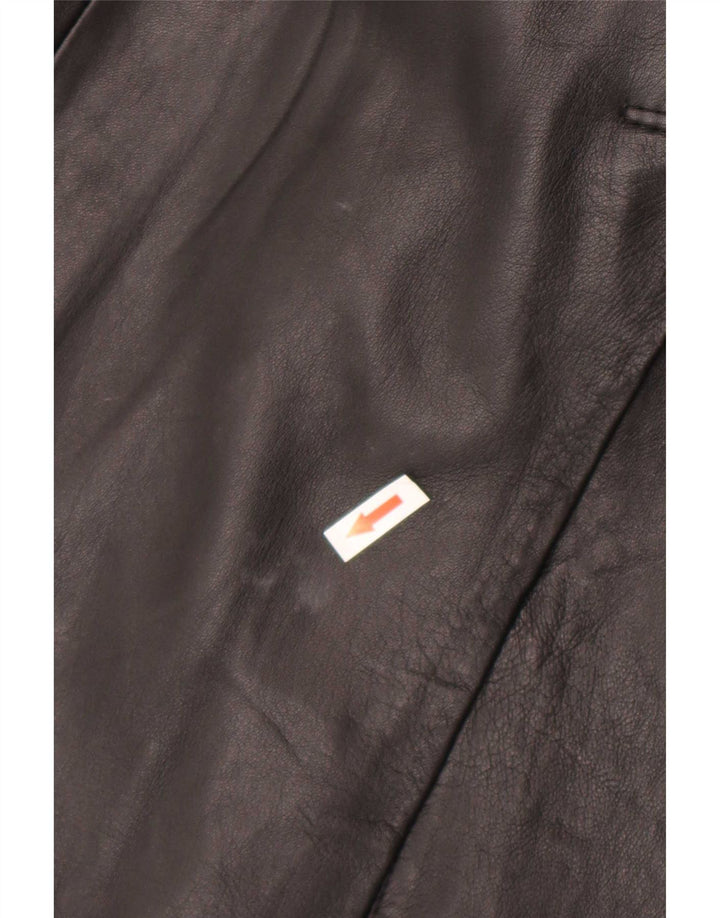 Vintage Herren Doppelreihiger Leder-Trenchcoat UK 36 Small Schwarz