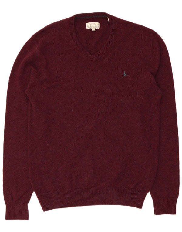JACK WILLS Herren-Pullover mit V-Ausschnitt, groß, kastanienbraune Merinowolle