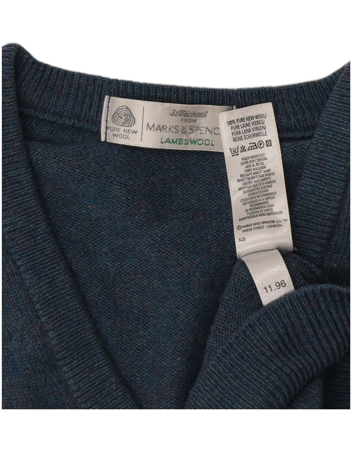 Marks & Spencer Herren-Pullover mit V-Ausschnitt, kleine blaue Lammwolle