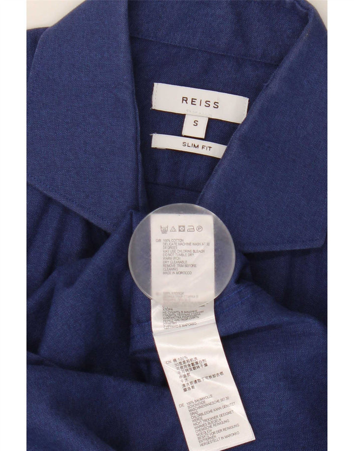 Reiss Herren-Slim-Fit-Hemd, klein, marineblau, Baumwolle
