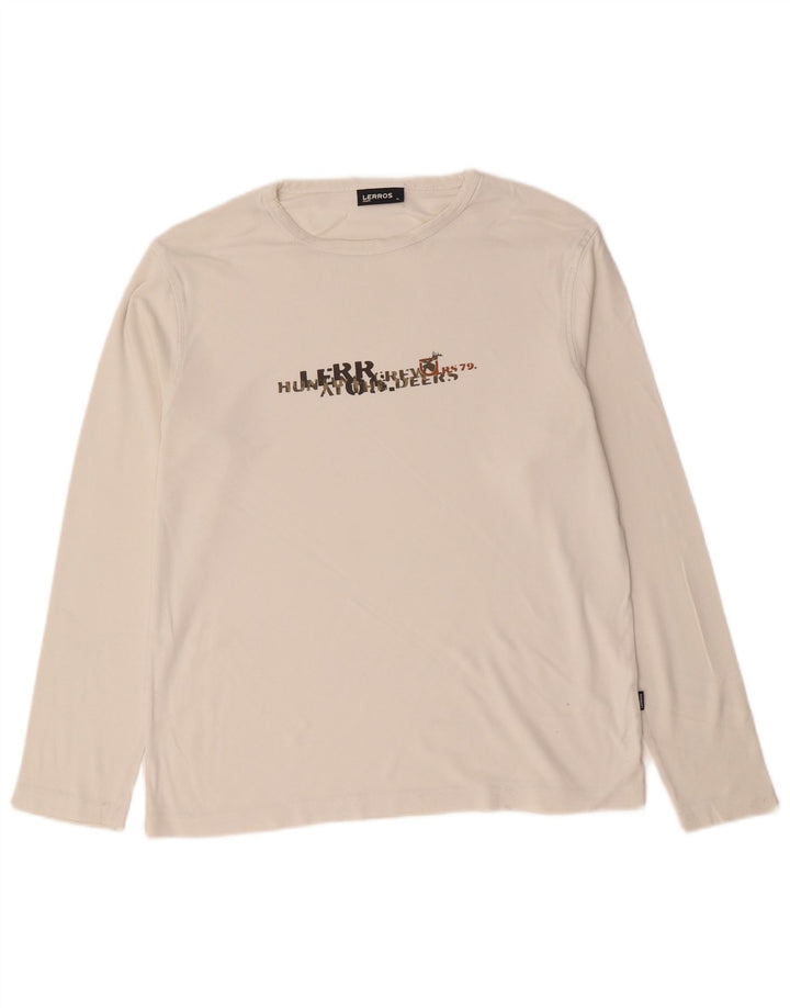 Lerros Herren-Grafik-Top, langärmelig, XL, weiße Baumwolle