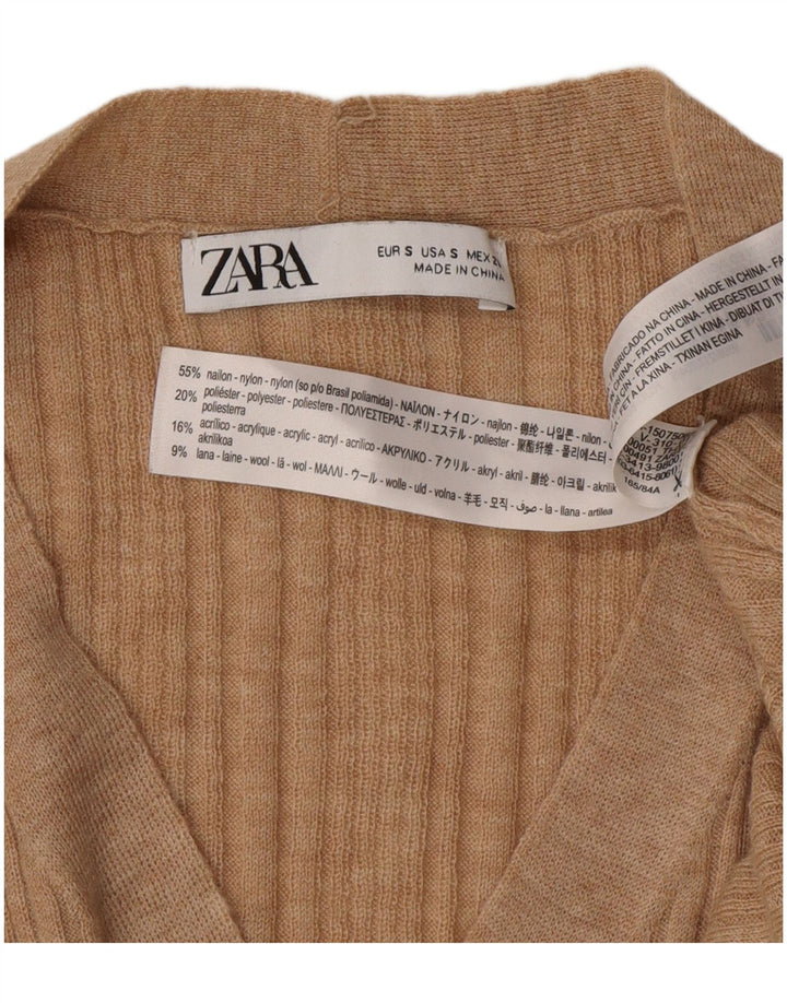 Zara Damen-Cardigan-Pullover UK 10 Small Beige Nylon