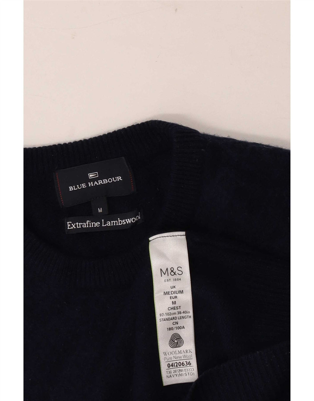 Marks & Spencer Herren Blauer Harbour-Pullover mit Rundhalsausschnitt, Mittelmarineblau