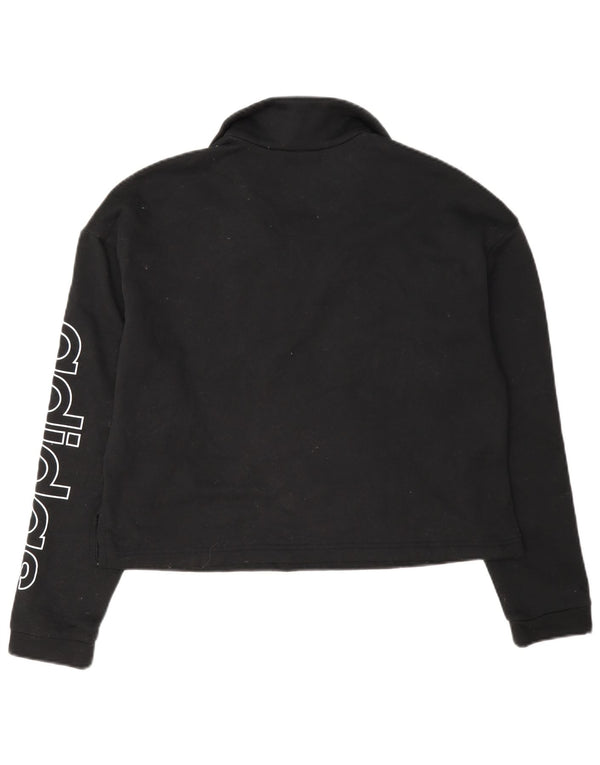 Adidas Damen Crop Graphic Zip Neck Sweatshirt Pullover UK 16/18 Large Schwarz