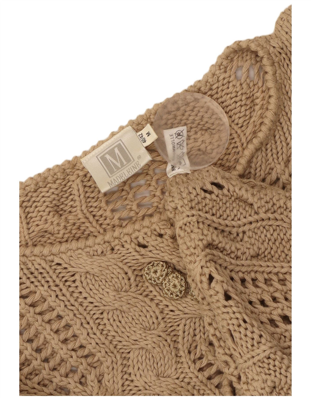 Madeleine Damen Durchsichtiger Pullover mit U-Boot-Ausschnitt, EU 40/42, Mittelbeige