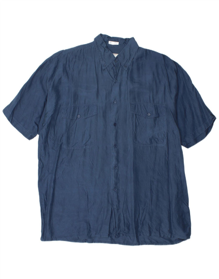 BRUGI Herren-Kurzarmhemd, groß, marineblau, Seide