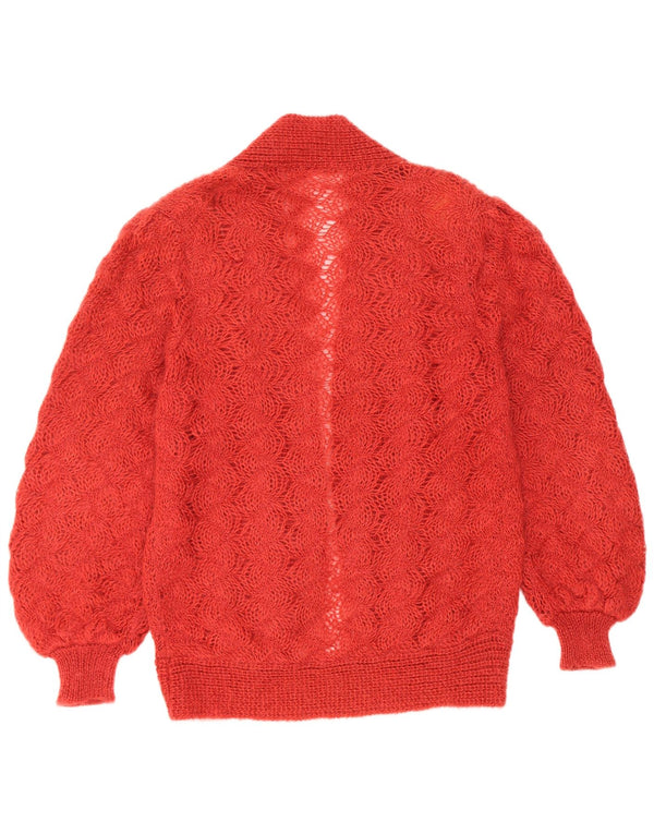 Vintage Damen Offener Cardigan Pullover UK 16 Großer roter Mohair