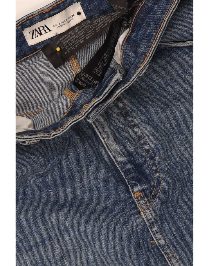 Zara Damen Midi-Jeansrock, Größe S, W26, Blau, Baumwolle