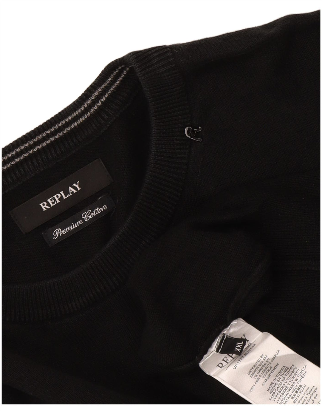 Replay Herren-Pullover mit Rundhalsausschnitt, 2XL, schwarze Baumwolle