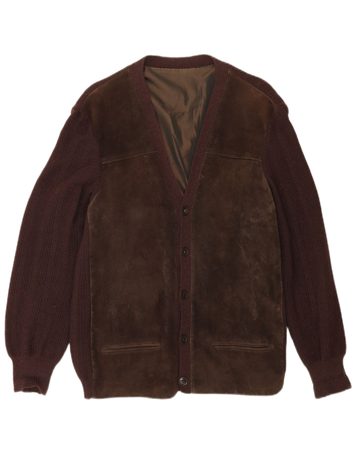 Vintage Herren Cardigan Pullover Mittelbraun Farbblock