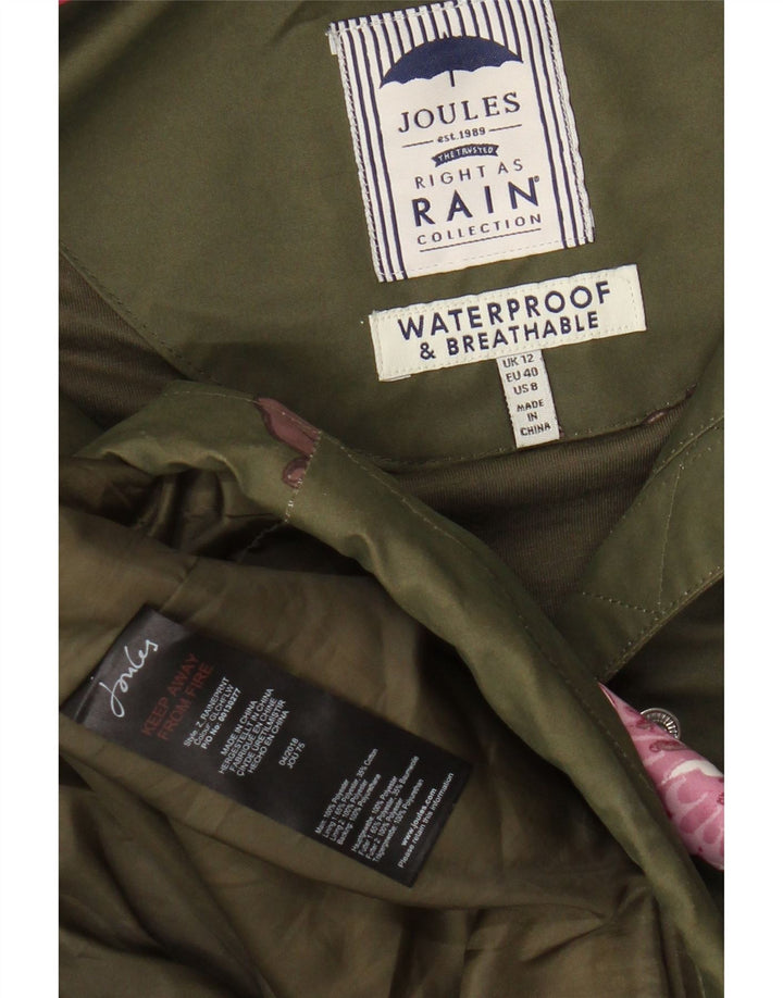 JOULES Damen-Regenmantel mit Kapuze, UK 12, mittleres Khaki, Blumenmuster, Polyester