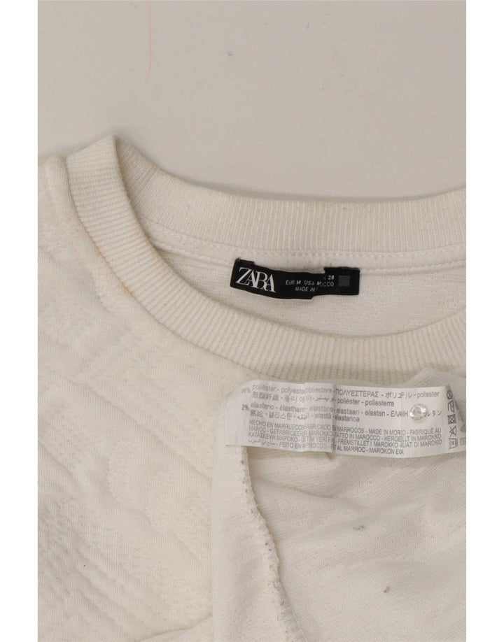 Zara Damen-Sweatshirt mit entspannter Passform, UK 12, Mittelweiß, geometrisch