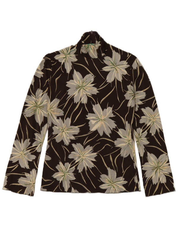 Vintage Damen Top Langarm UK 10 Small Schwarz Floral
