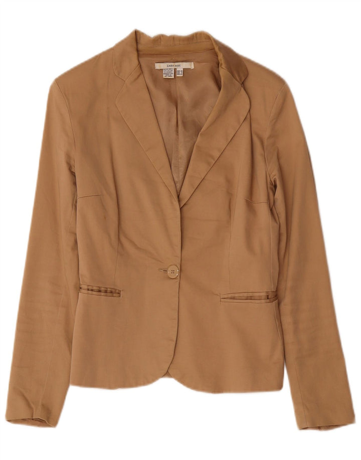 Zara Damen-Blazerjacke mit 1 Knopf, EU 38, kleine braune Baumwolle