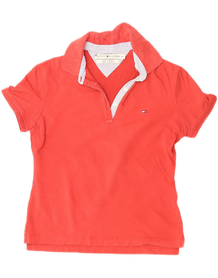 TOMMY HILFIGER Damen Poloshirt UK 10 Small Rote Baumwolle