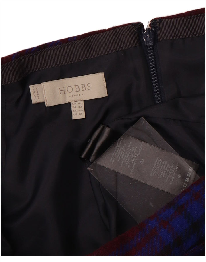 HOBBS Damen A-Linienrock UK 16 Large W36 Burgunderrot karierte Wolle