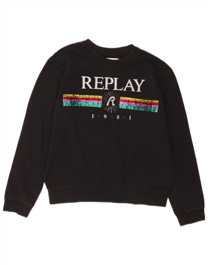 Replay Damen-Sweatshirt mit Grafik-Übergröße, Gr. 10, Größe S, Schwarz, Baumwolle