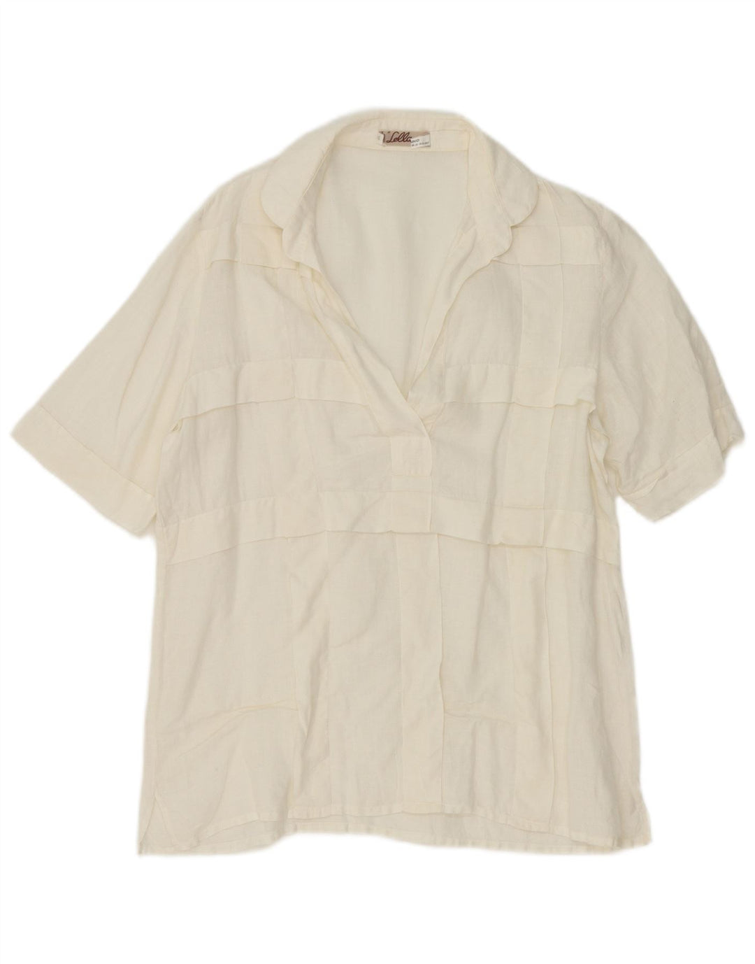 Vintage Damen Kurzarm-Pullovershirt IT 44 Mittelweißes Leinen