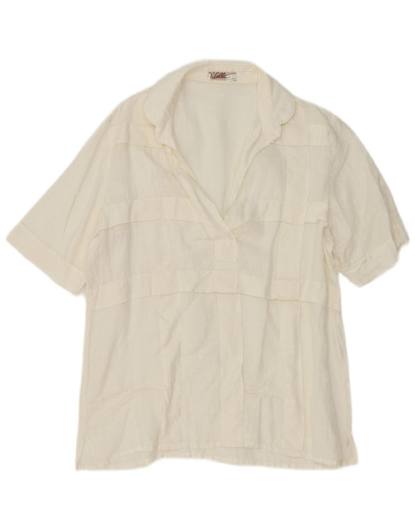 Vintage Damen Kurzarm-Pullovershirt IT 44 Mittelweißes Leinen