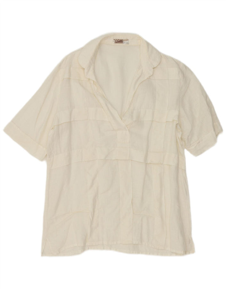 Vintage Damen Kurzarm-Pullovershirt IT 44 Mittelweißes Leinen