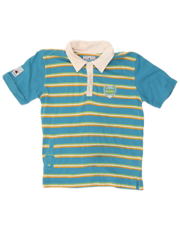 CHAMPION Jungen-Poloshirt mit Grafik, 9–10 Jahre, mittelblau, gestreift, Baumwolle