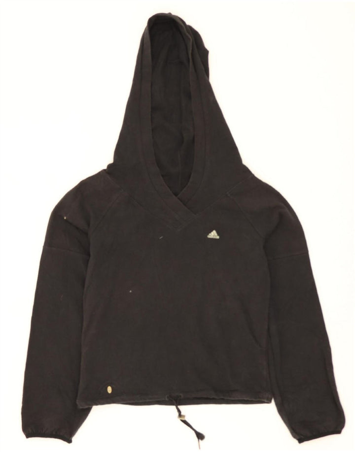 ADIDAS Womens Crop Hoodie Jumper UK 14 Medium Black Vintage Adidas and Second-Hand Adidas from Messina Hembry 